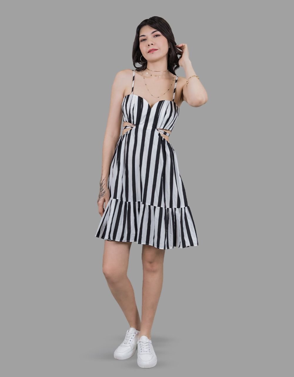 Black & White Stripe Waist Cutout Dress