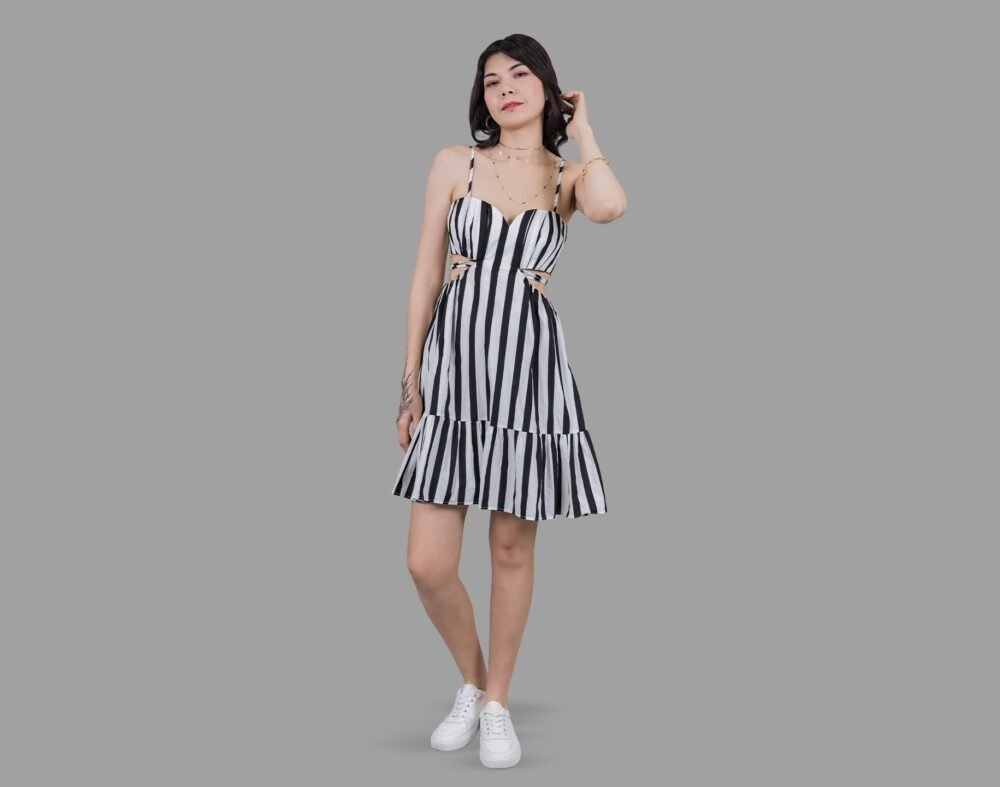 Black & White Stripe Waist Cutout Dress