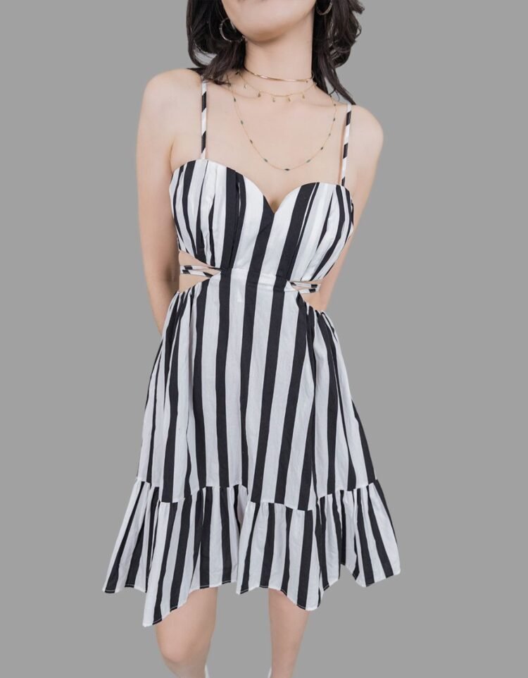 Black & White Stripe Waist Cutout Dress