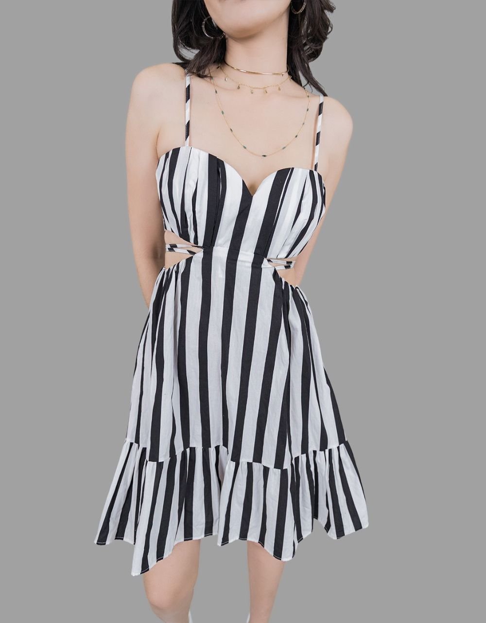 Black & White Stripe Waist Cutout Dress