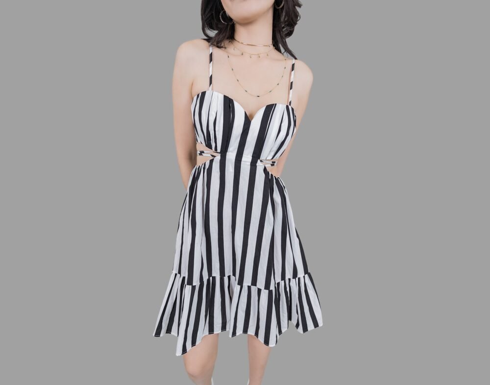 Black & White Stripe Waist Cutout Dress