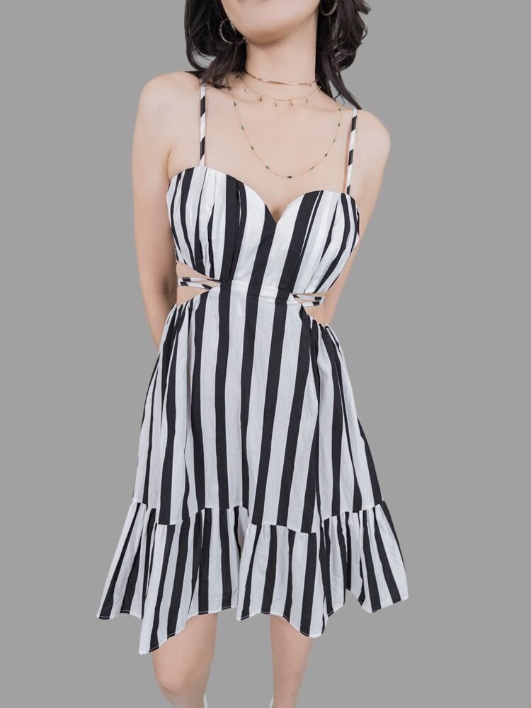 Black & White Stripe Waist Cutout Dress