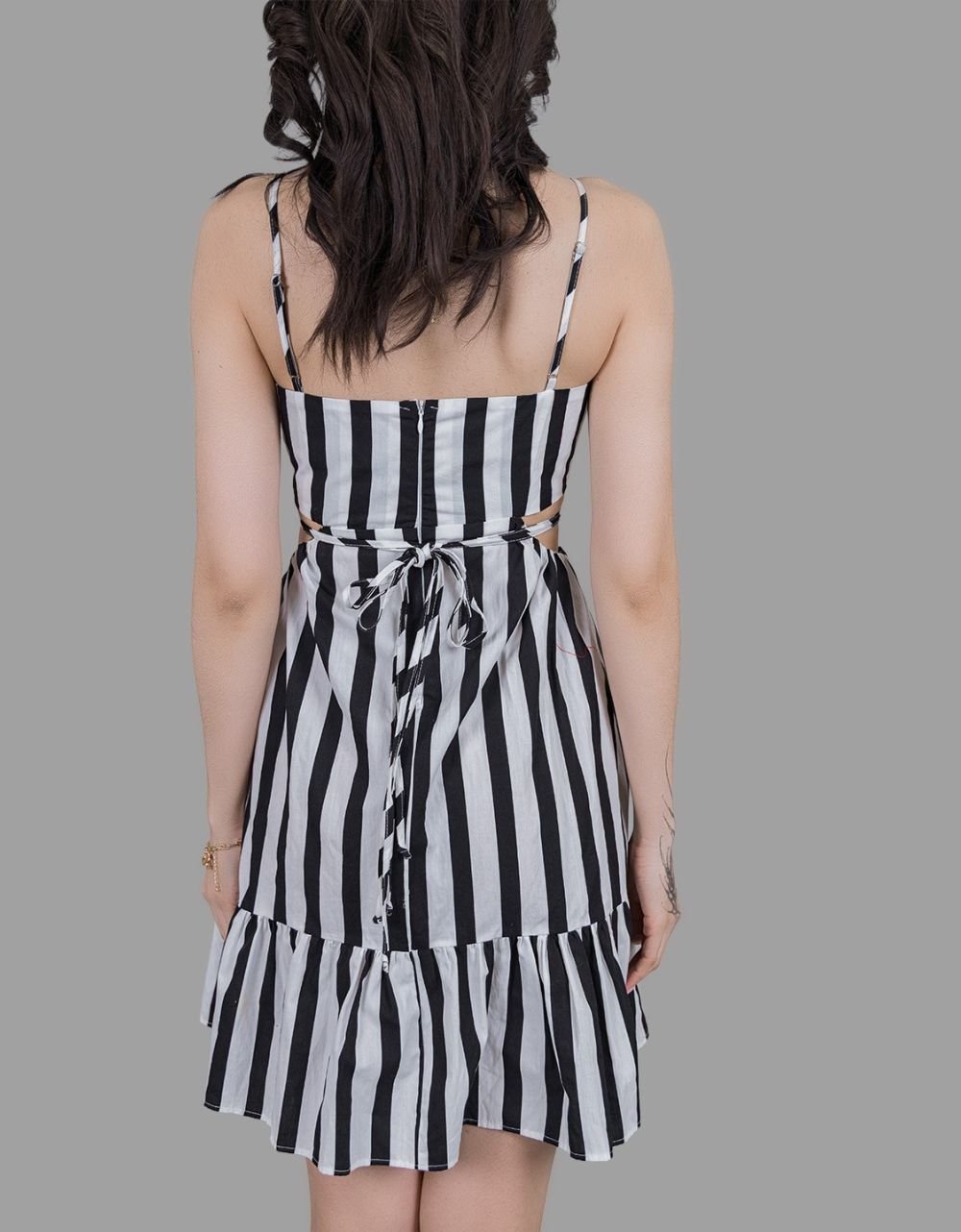 Black & White Stripe Waist Cutout Dress