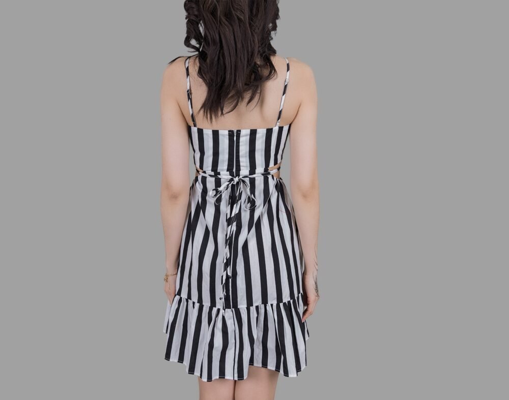 Black & White Stripe Waist Cutout Dress