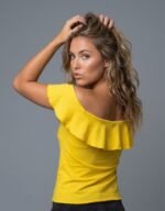 Neck Ruffle Front Twist Top