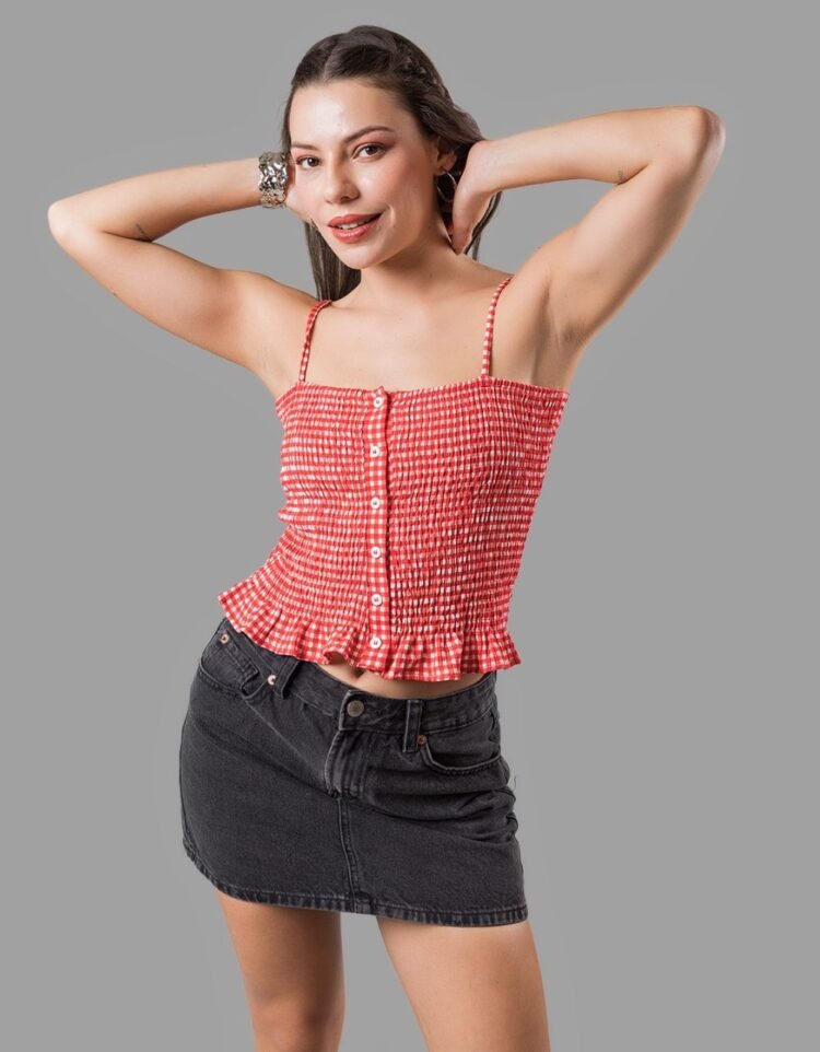 Strappy Smoked Button Top