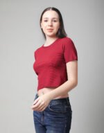 Waffle knit Crew Neck Top