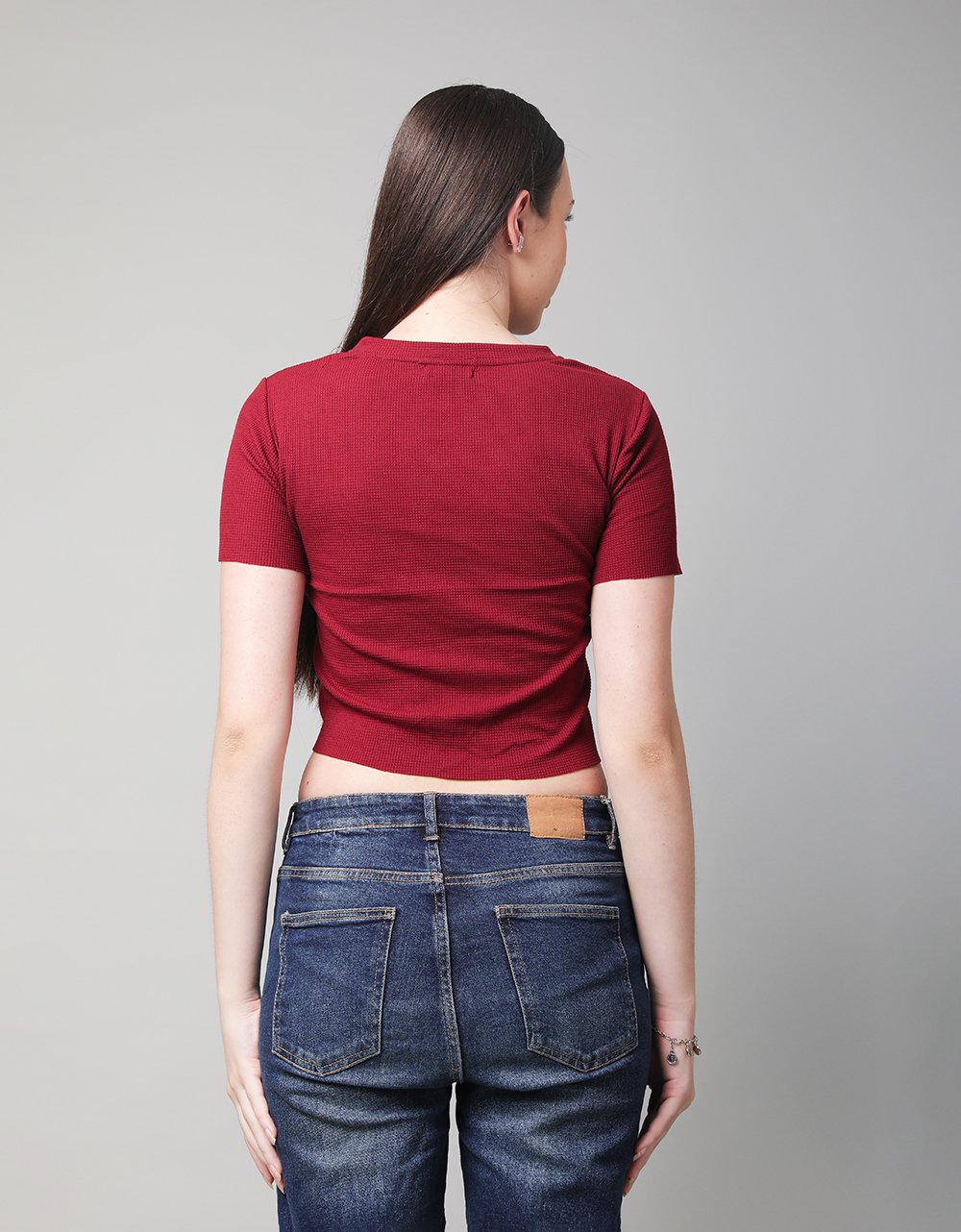 Waffle knit Crew Neck Top