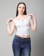 Blue Flore Print Smocked Blouse