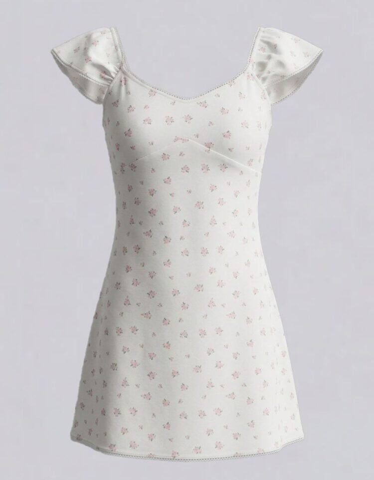 Pink Printed Flutter Sleeve Mini Dress