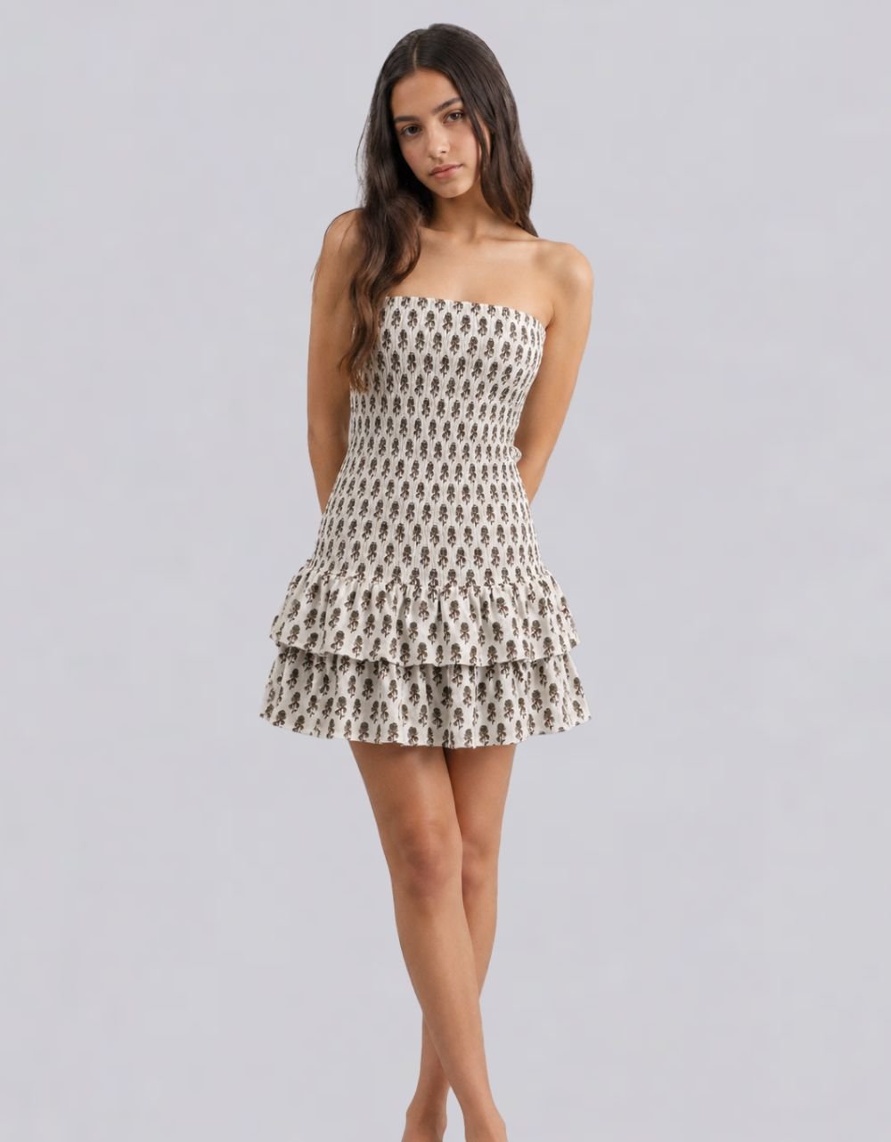 Smocked Block Printed Tube Dress