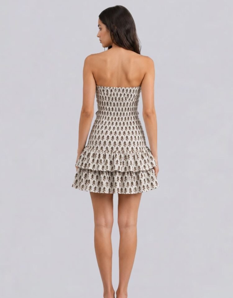 Smocked Block Printed Tube Dress