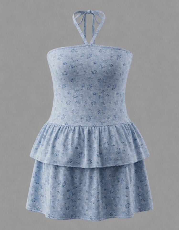 Halter Neck Tiered Mini Dress