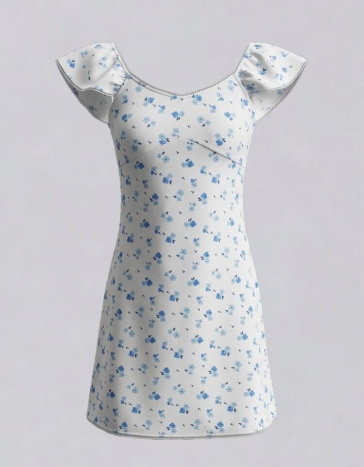 Blue Flutter Sleeve Mini Dress
