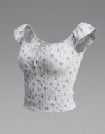 Blue Flore Print Smocked Blouse