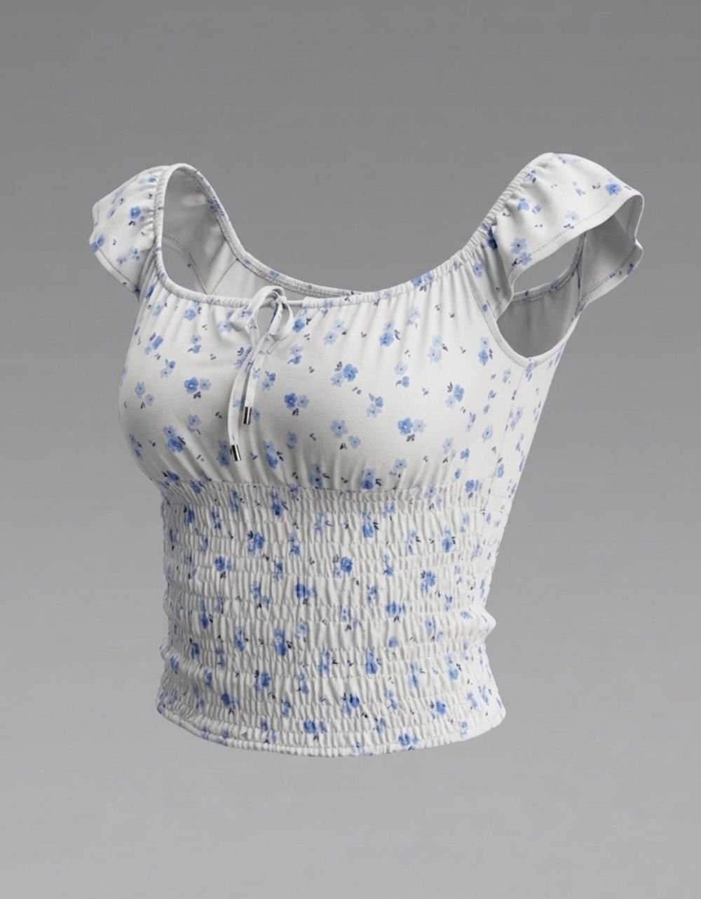 Blue Flore Print Smocked Blouse