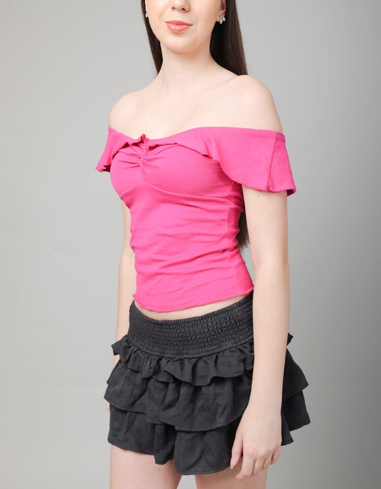 Neck Ruffle Front Twist Top