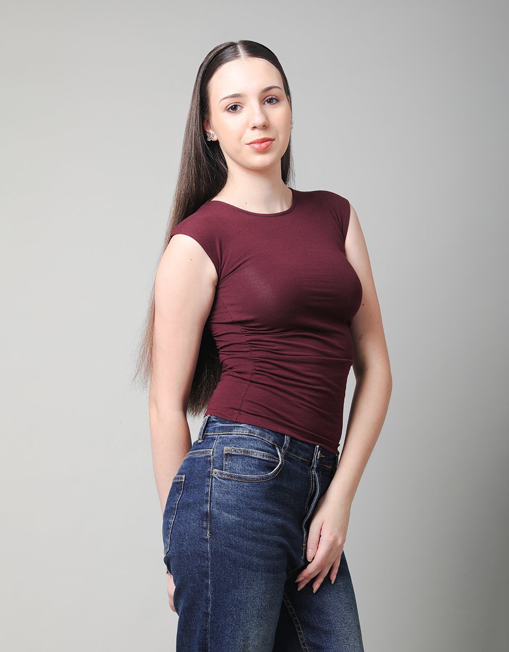 Side Ruched Sleeve Less Top