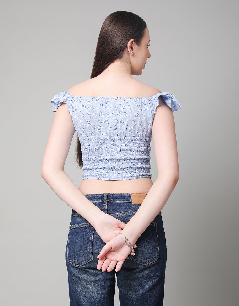 Front Tie Ditsy Floral Ruffle Short Sleeve Top