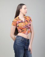 Floral Zip-Up Crop With Collar