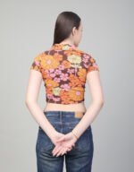 Floral Zip-Up Crop With Collar