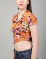 Floral Zip-Up Crop With Collar