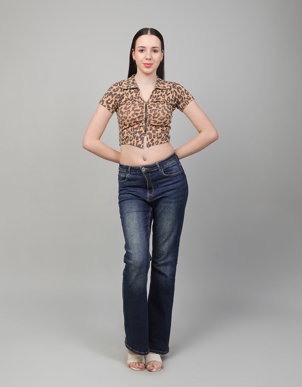 Floral Zip-Up Crop With Collar
