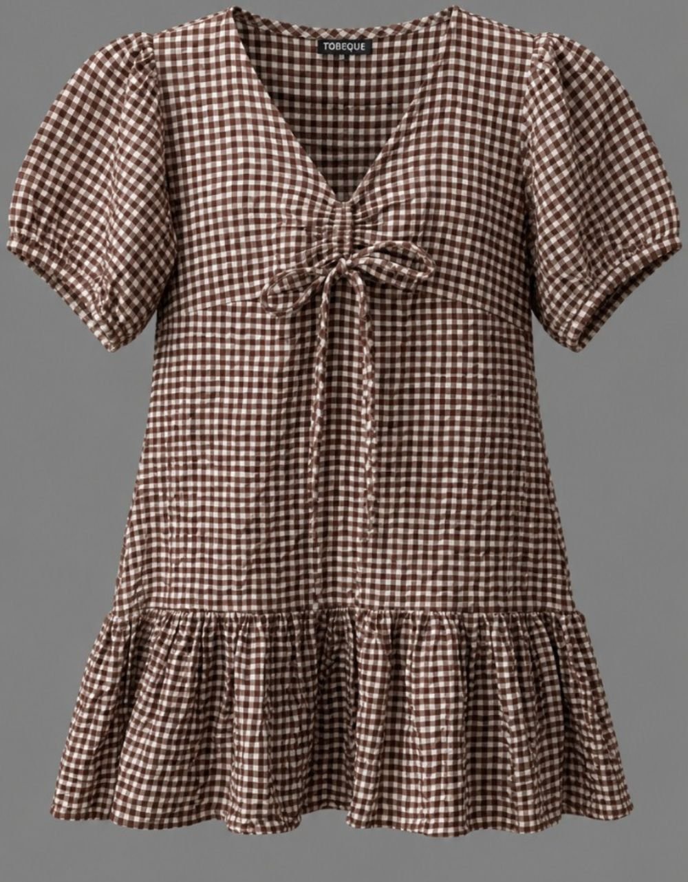 Brown White Gingham Check Dress
