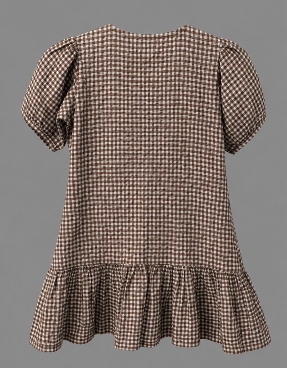 Brown White Gingham Check Dress