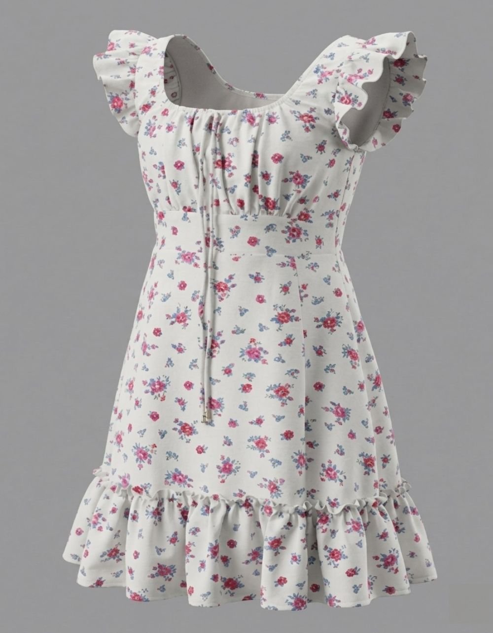 Square Neck Ruffle Sleeve Dress