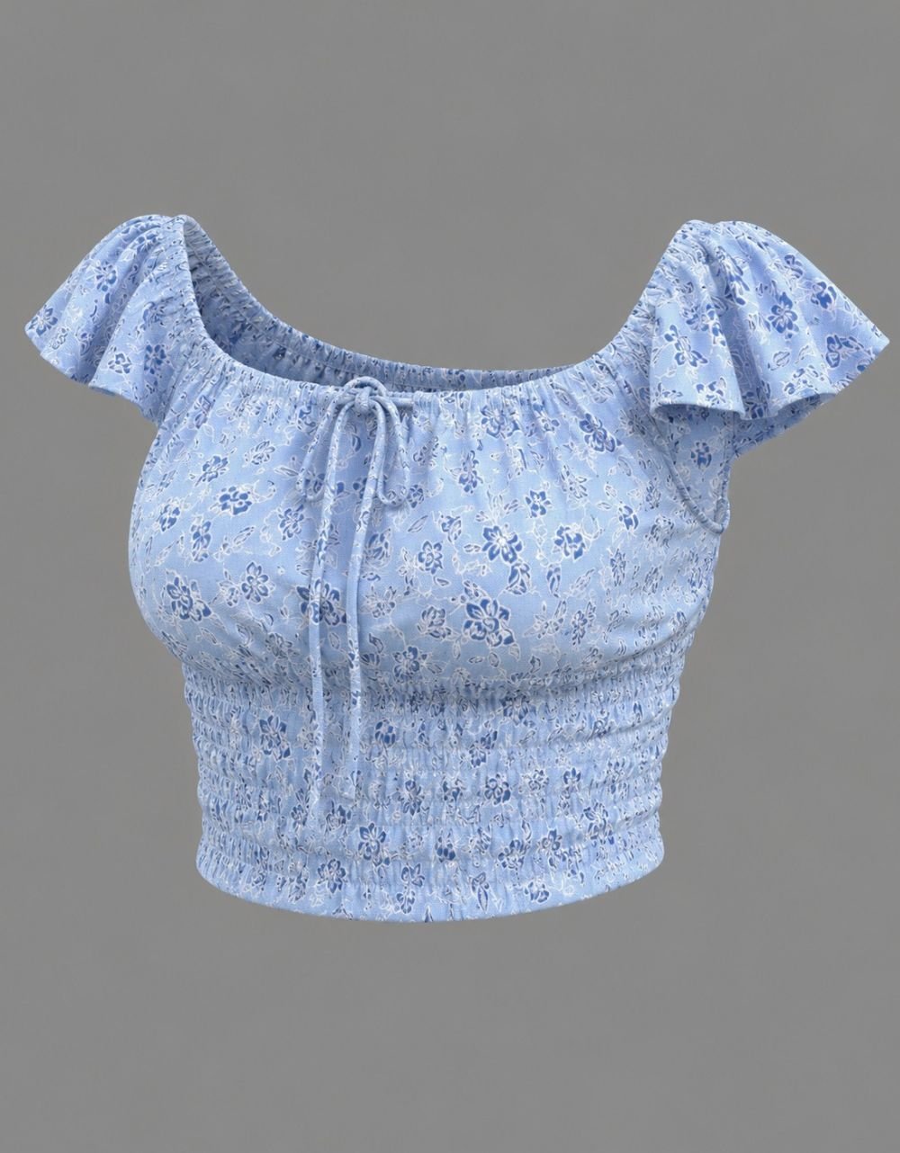 Front Tie Ditsy Floral Ruffle Short Sleeve Top