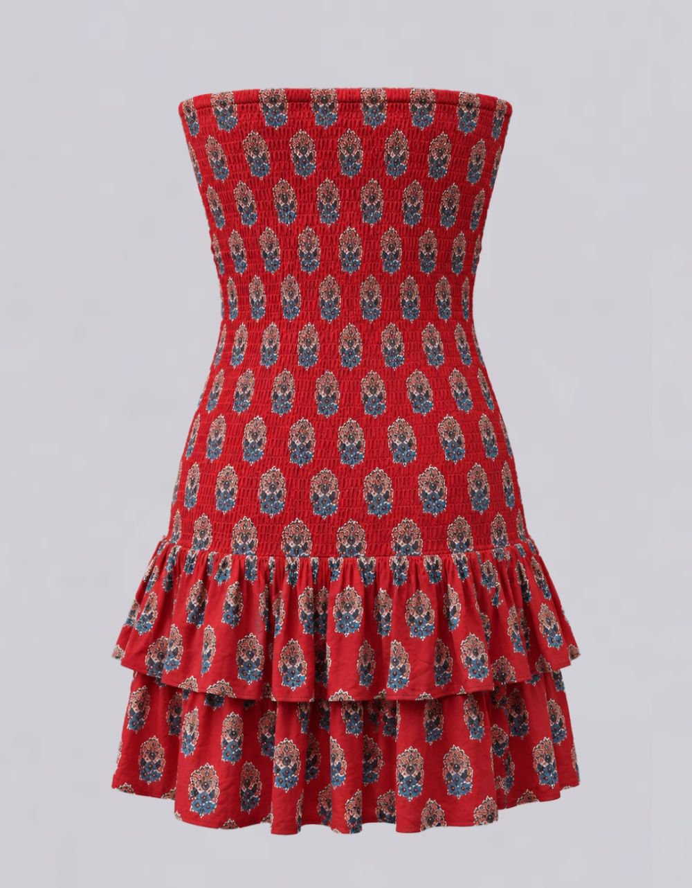 Smocked Block Printed Tube Dress
