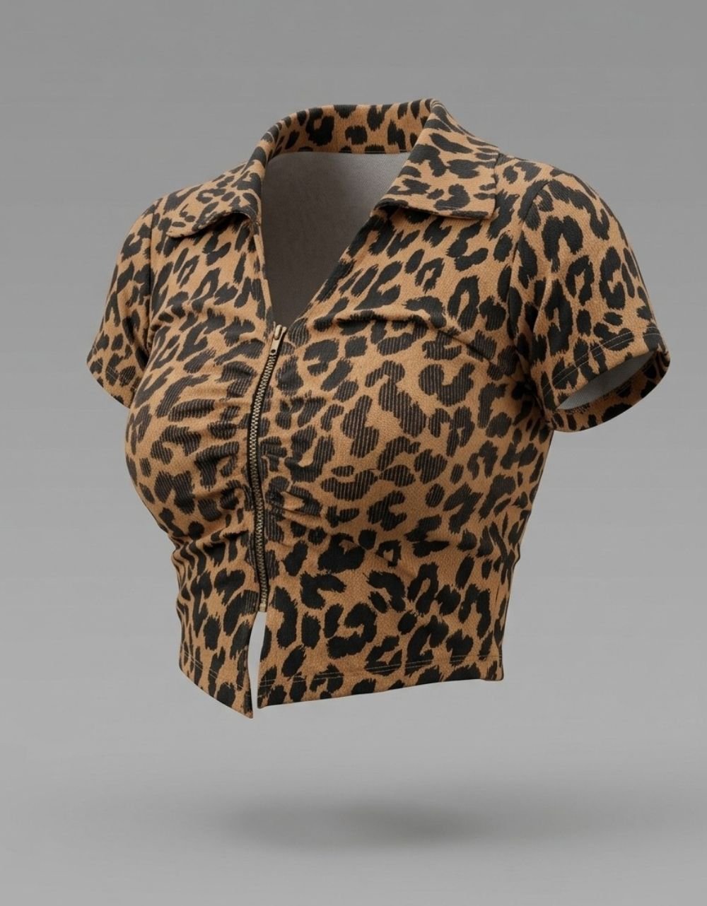 Floral Zip-Up Crop With Collar