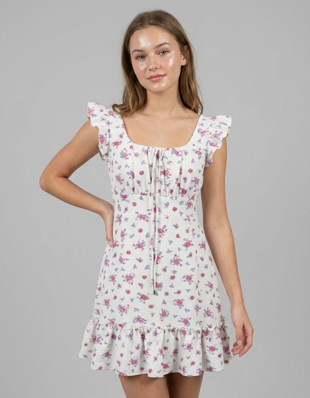 Square Neck Ruffle Sleeve Dress