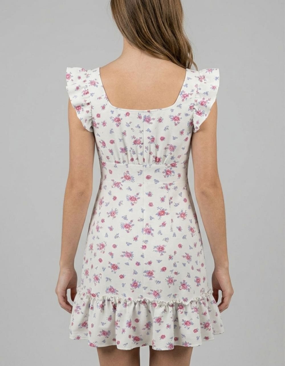 Square Neck Ruffle Sleeve Dress