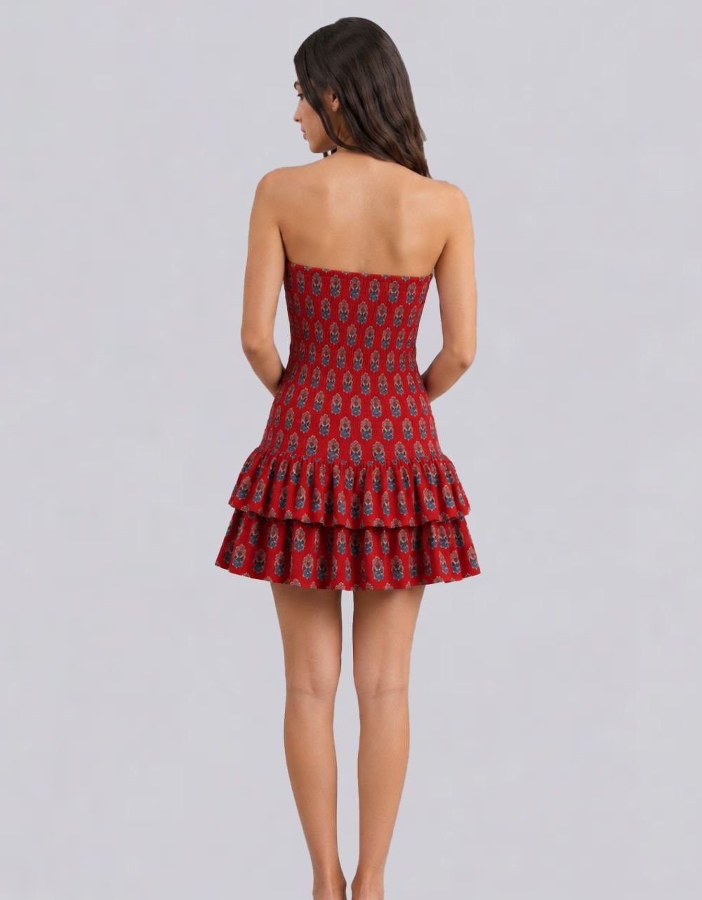 Smocked Block Printed Tube Dress