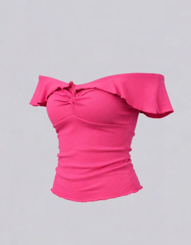 Neck Ruffle Front Twist Top