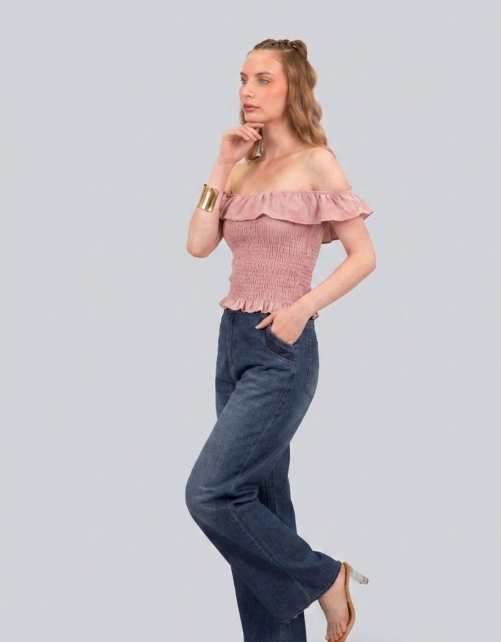Smocked Off Shoulder Top