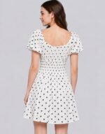 Black and White Polka Smocked Puff Sleeves Cotton Dress