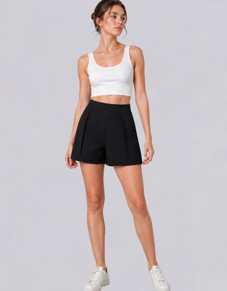Black Semi Formal Front Pleat Shorts