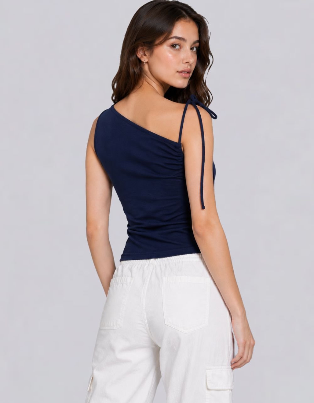 Adjustable Tie Shoulder sleeve Less Knit Top