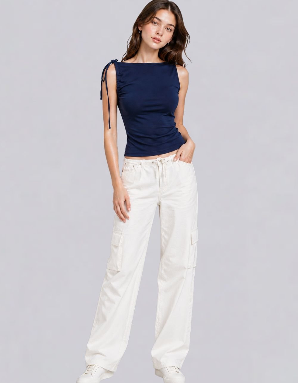 Adjustable Tie Shoulder sleeve Less Knit Top