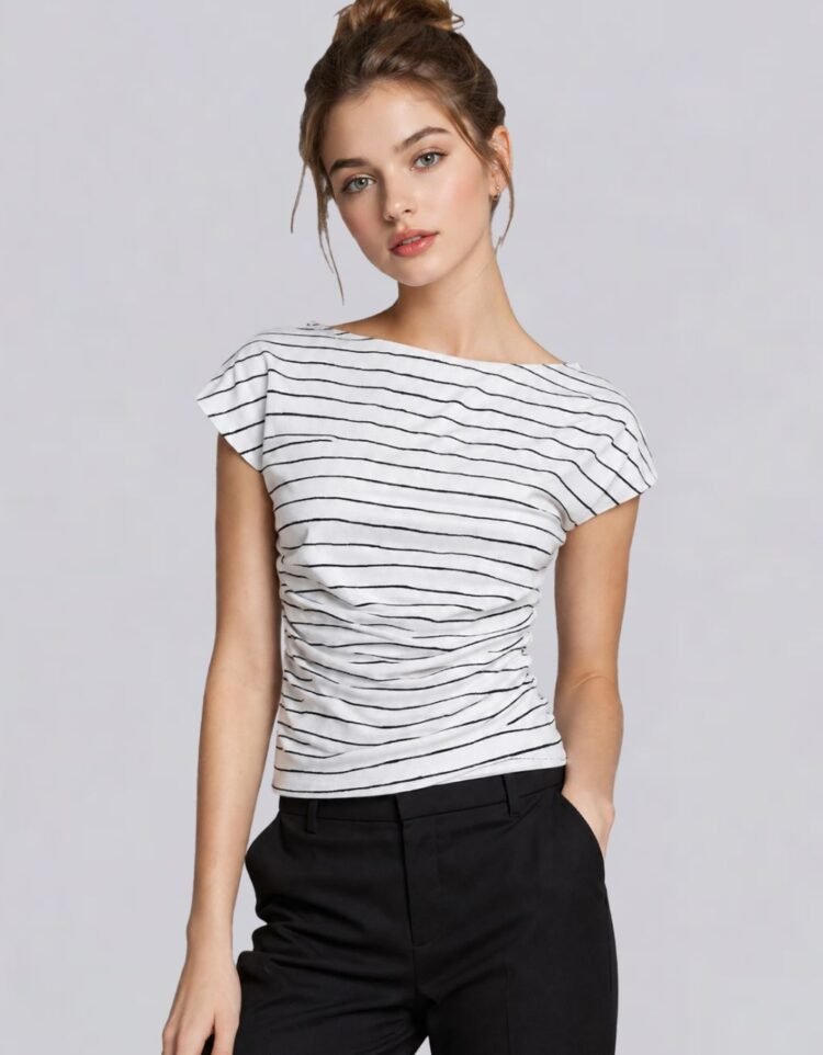 Black White Boat Neck T-Shirt