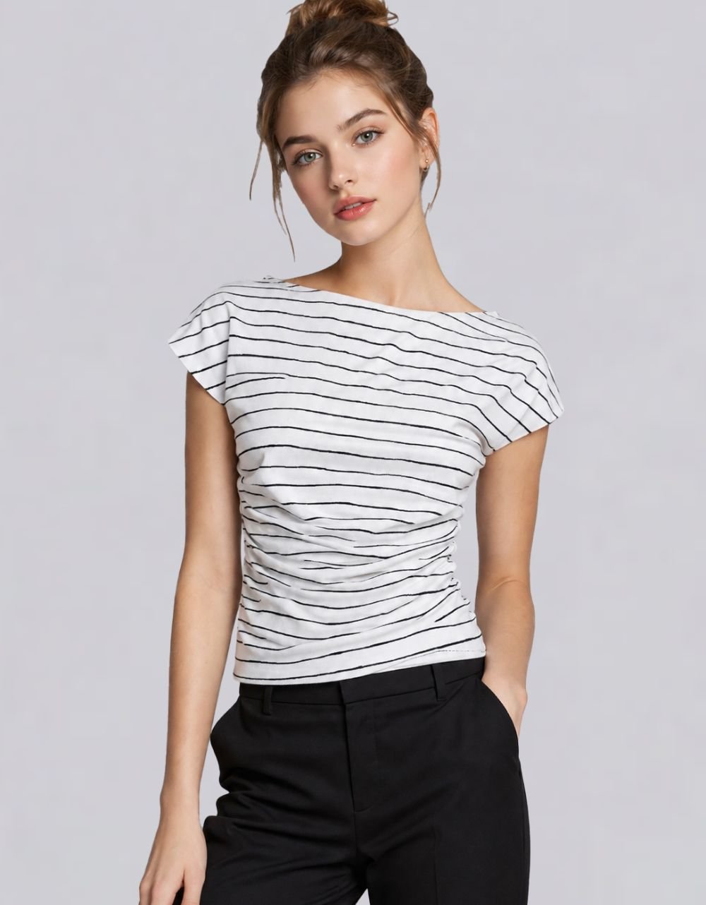 Black White Boat Neck T-Shirt