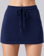 Navy Blue Drawstring Cotton Knit Mini Skort