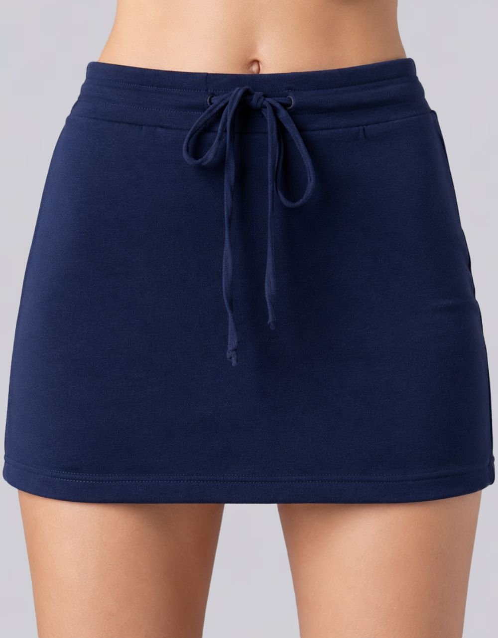 Navy Blue Drawstring Cotton Knit Mini Skort