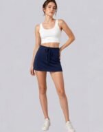 Navy Blue Drawstring Cotton Knit Mini Skort