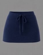 Navy Blue Drawstring Cotton Knit Mini Skort