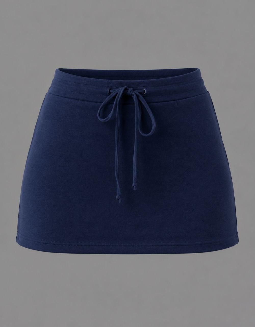 Navy Blue Drawstring Cotton Knit Mini Skort