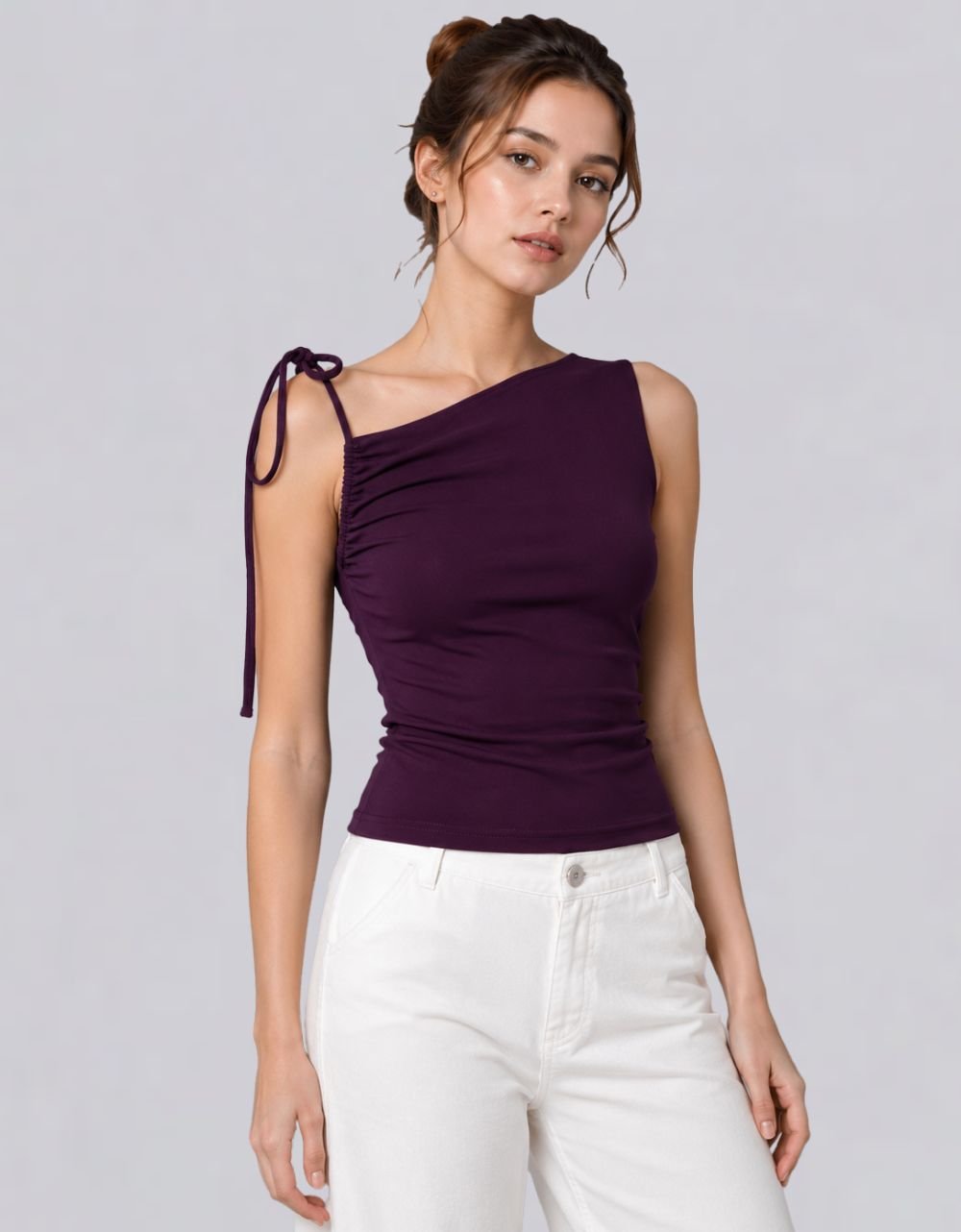 Adjustable Tie Shoulder sleeve Less Knit Top